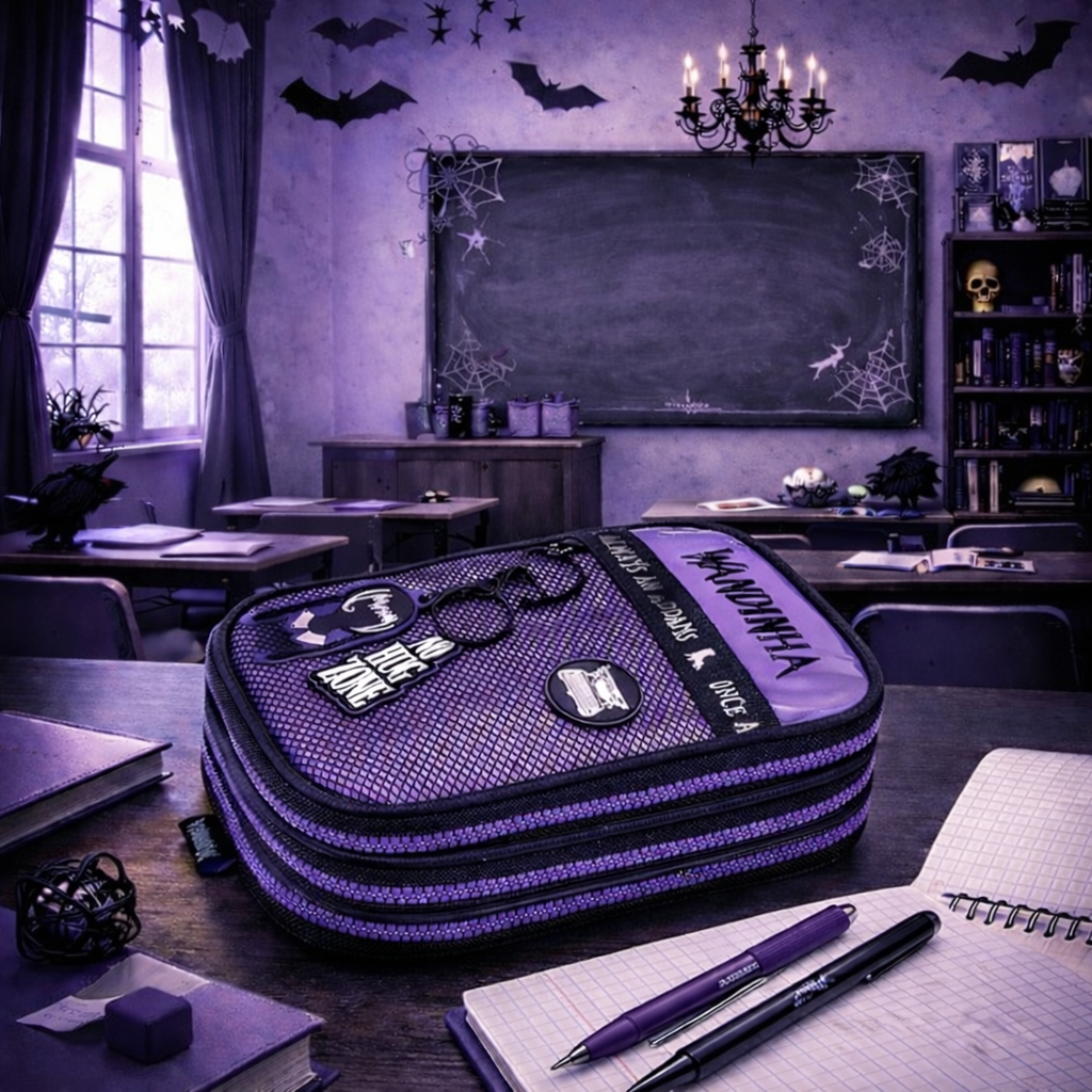 Estojo Triplo Box Wandinha Holográfico Escolar