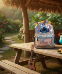 Mochila Stitch Prata Holográfica Escolar Infantil Disney