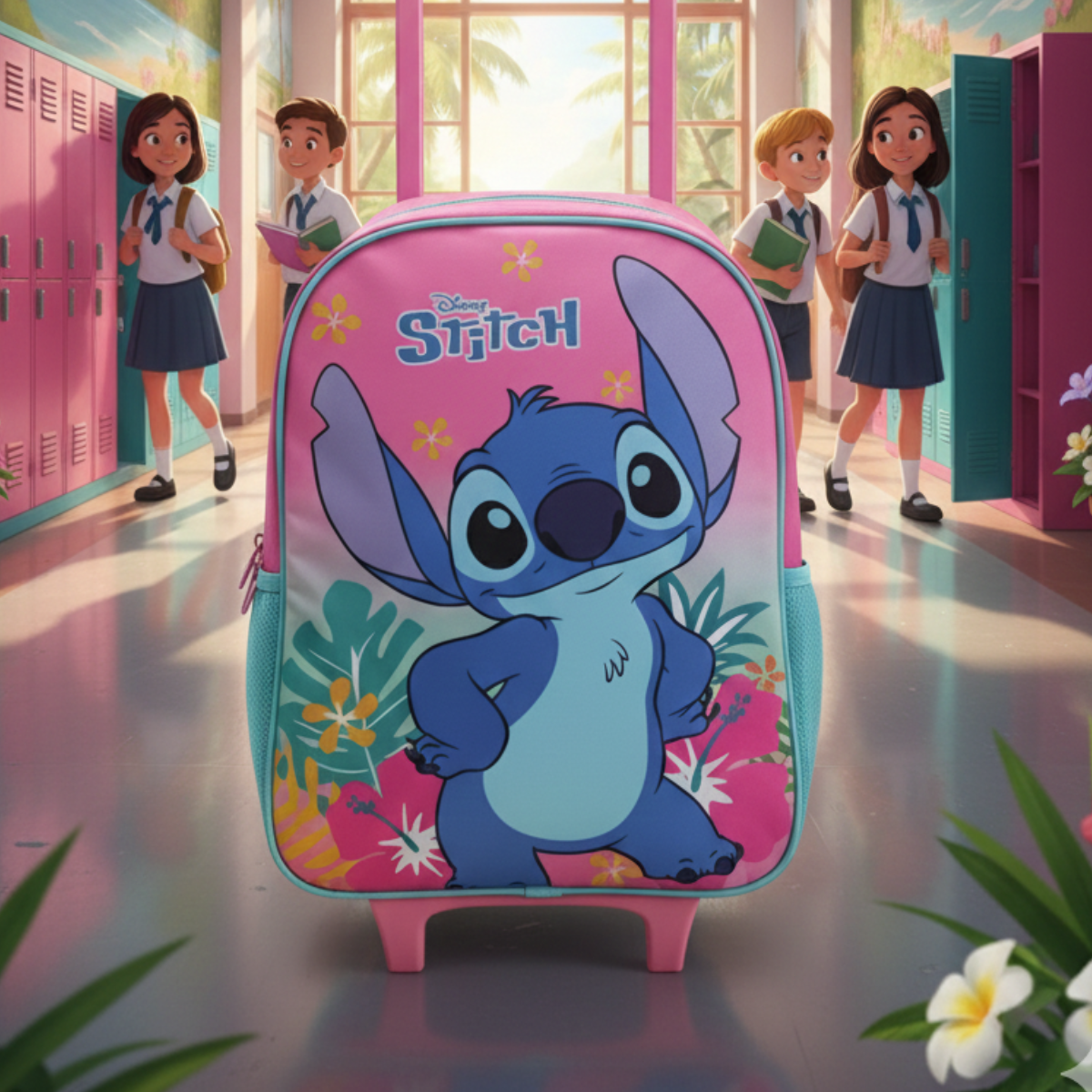 Mochila Escolar Stitch com Rodinhas para Criança