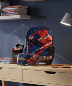 Kit Mochila Homem Aranha Rodinhas Estojo Canetinha de Brinde