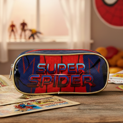 Kit Super Spider Escolar Mochila Lancheira e Estojo - Grátis Canetinhas 24 cores