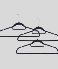 Cabide de Veludo Preto Antideslizante Kit 3 Peças Rayco