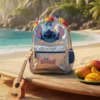 Kit mochila Estojo e canetinha Stitch Prata + 24 canetinhas de brinde