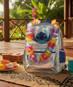 Mochila Stitch Prata Holográfica Escolar Infantil Disney