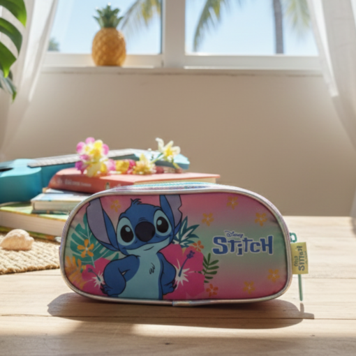 Kit Escolar Stitch Mochila com Rodinhas e Estojo + 24 canetinhas de brinde