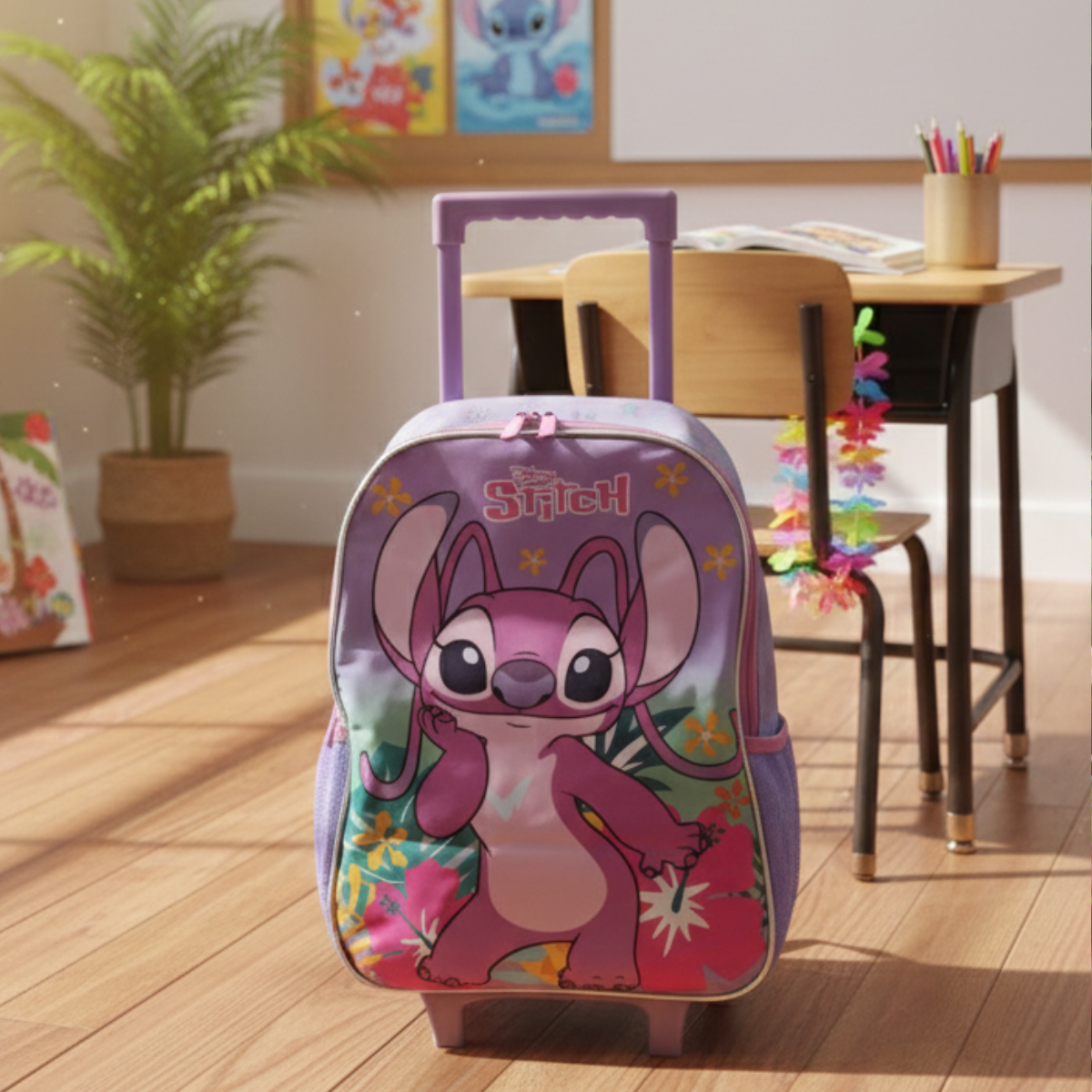 Mochila Escolar Stitch com Rodinhas para Criança