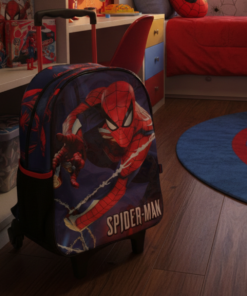 Kit Mochila Homem Aranha Rodinhas Estojo Canetinha de Brinde
