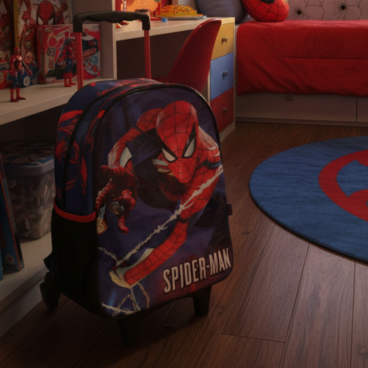 Kit Mochila Homem Aranha Rodinhas Estojo Canetinha de Brinde