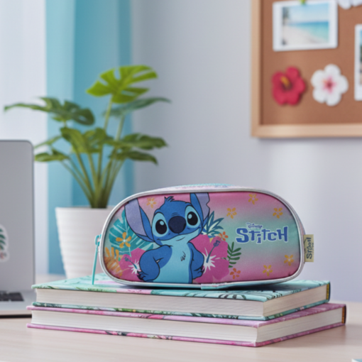 Estojo Escolar Stitch Rosa Disney Organizador Escolar