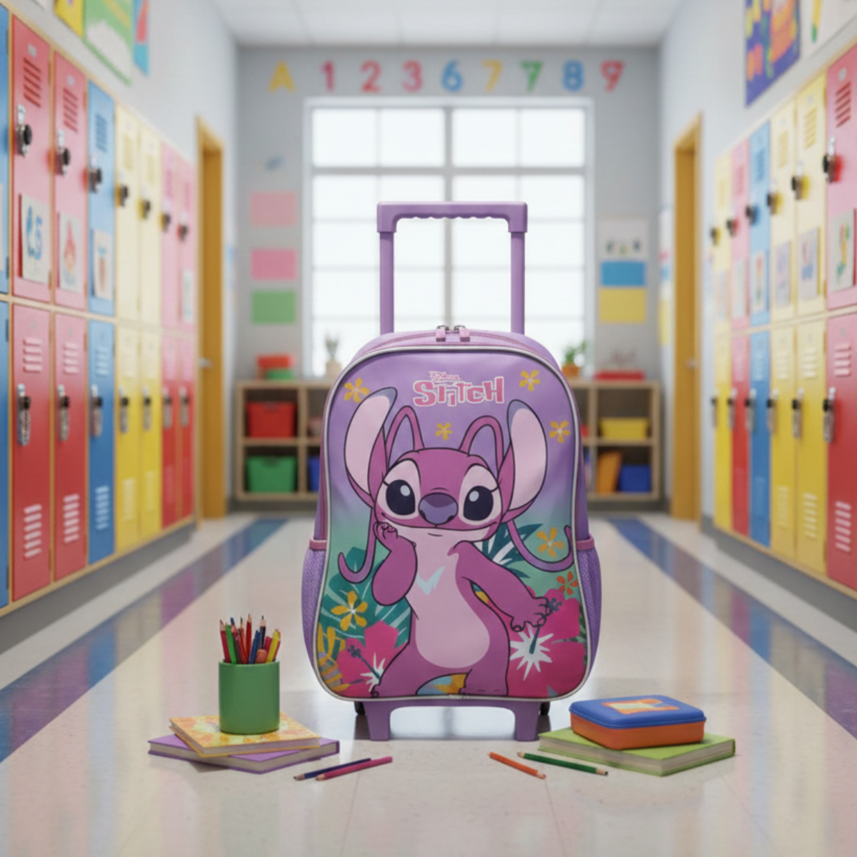 Mochila Escolar Stitch com Rodinhas para Criança