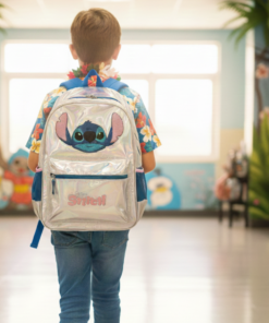 Mochila Stitch Prata Holográfica Escolar Infantil Disney