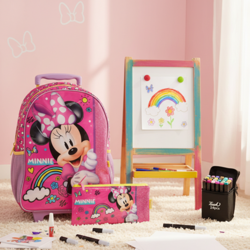 Kit Escolar Minnie com Mochila e Estojo - Grátis Canetinhas 24 Cores
