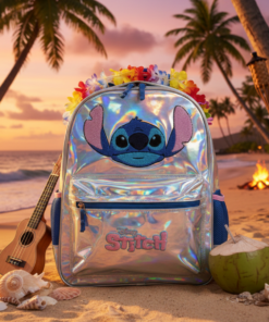 Mochila Stitch Prata Holográfica Escolar Infantil Disney