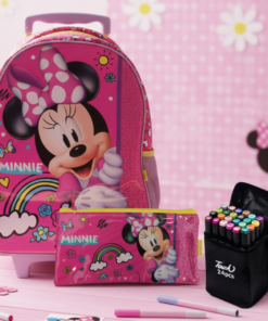 Kit Escolar Minnie Mochila Estojo Canetinhas 24 Cores de Brinde