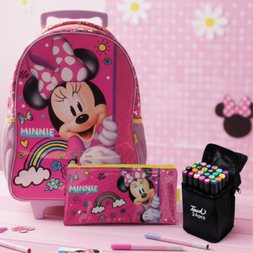 Kit Escolar Minnie com Mochila e Estojo - Grátis Canetinhas 24 Cores