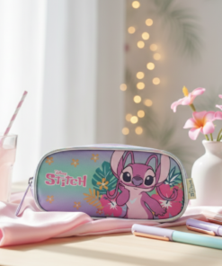 Estojo Escolar Stitch Rosa Disney Organizador Escolar