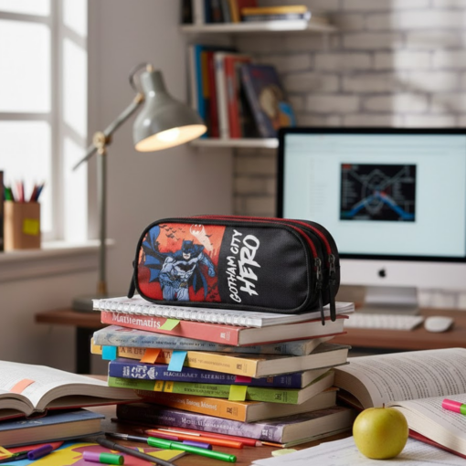 Estojo Escolar Infantil Batman com Três Divisórias Maxlog