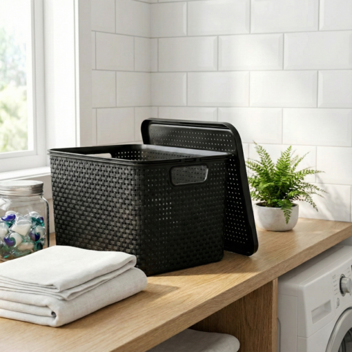 Caixa Organizadora Rattan com Tampa 15 Litros Preto Arqplast