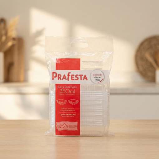 Pote Descartável Retangular 350ml com Tampa Prafesta