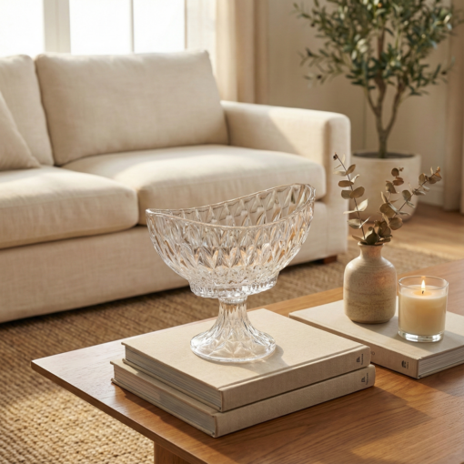 Centro de Mesa de Cristal com Pé Diamond Lyor