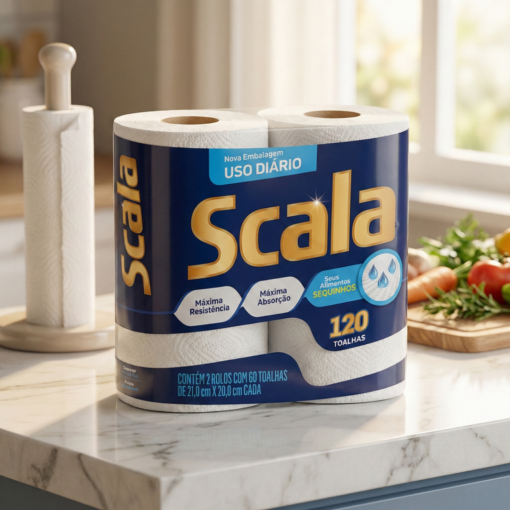 Papel Toalha Scala Cozinha 60 Folhas Alta Absorção 2 Rolos