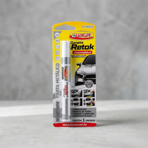 Caneta Retok Automotivo Prata Metálico Tira Risco Luxcar