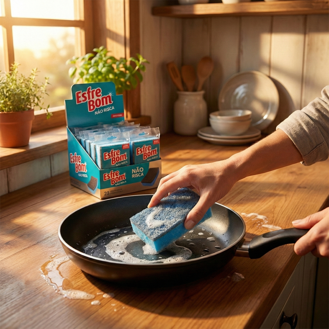 esponja esfrebom não risca Azul