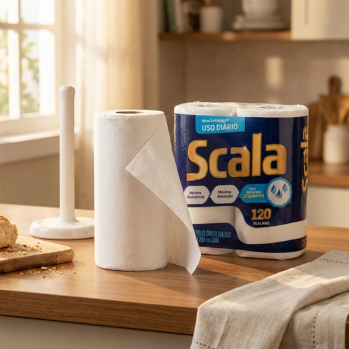 Papel Toalha Scala Cozinha 60 Folhas Alta Absorção 2 Rolos