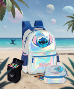 Mochila Stitch Prata Holográfica Escolar Infantil Disney
