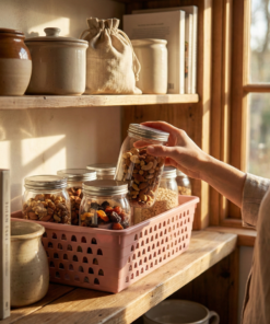 cesto multiuso retangular rosa