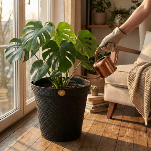 Vaso Rattan Preto 10 Litros Redondo Jardim Arqplast