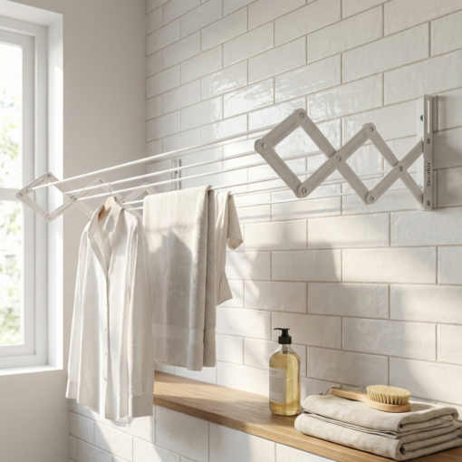 Varal Sanfonado de Parede Aço Branco 80cm Secalux