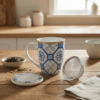 Caneca de Porcelana Super White com Tampa e Filtro Braga Azul Branca 340ml Lyor