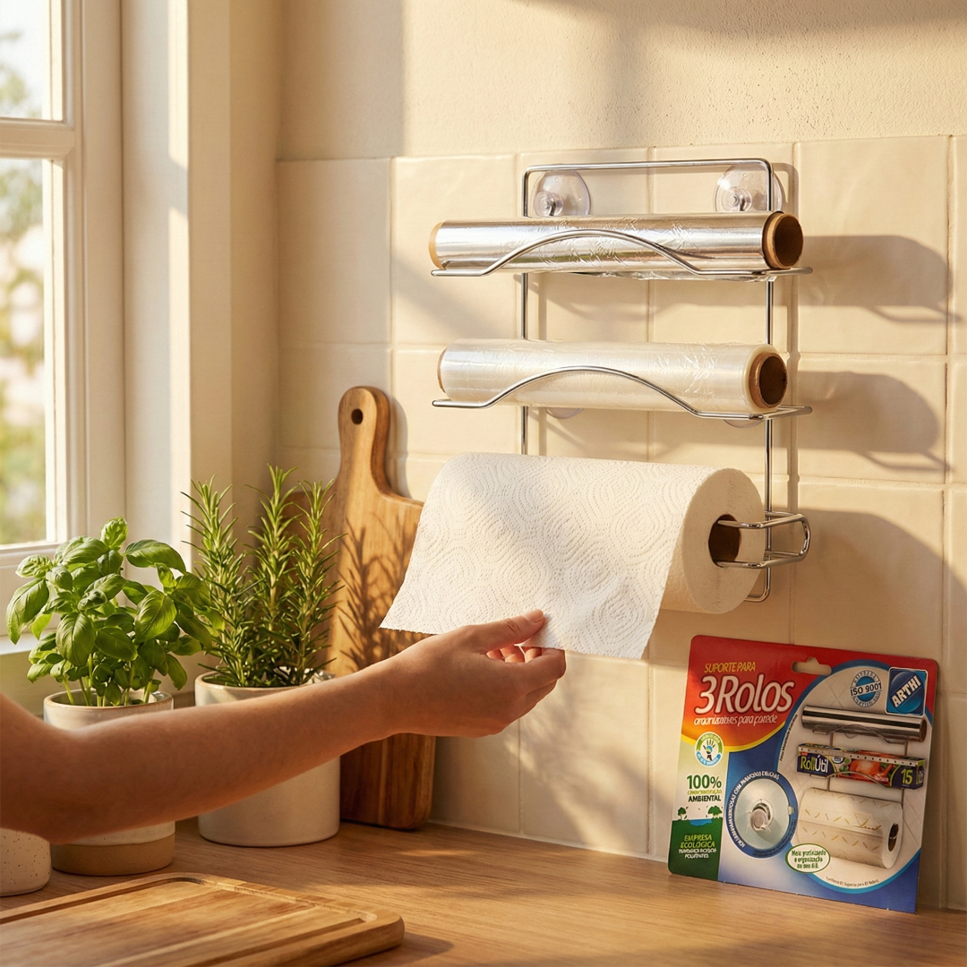 porta rolos triplo cromado