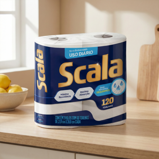 Papel Toalha Scala Cozinha 60 Folhas Alta Absorção 2 Rolos