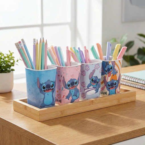 Porta Canetas Stitch Plasútil com Bandeja 4 Peças