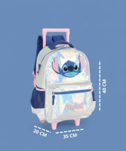 Mochila Stitch Prata com Rodinhas Escolar Infantil