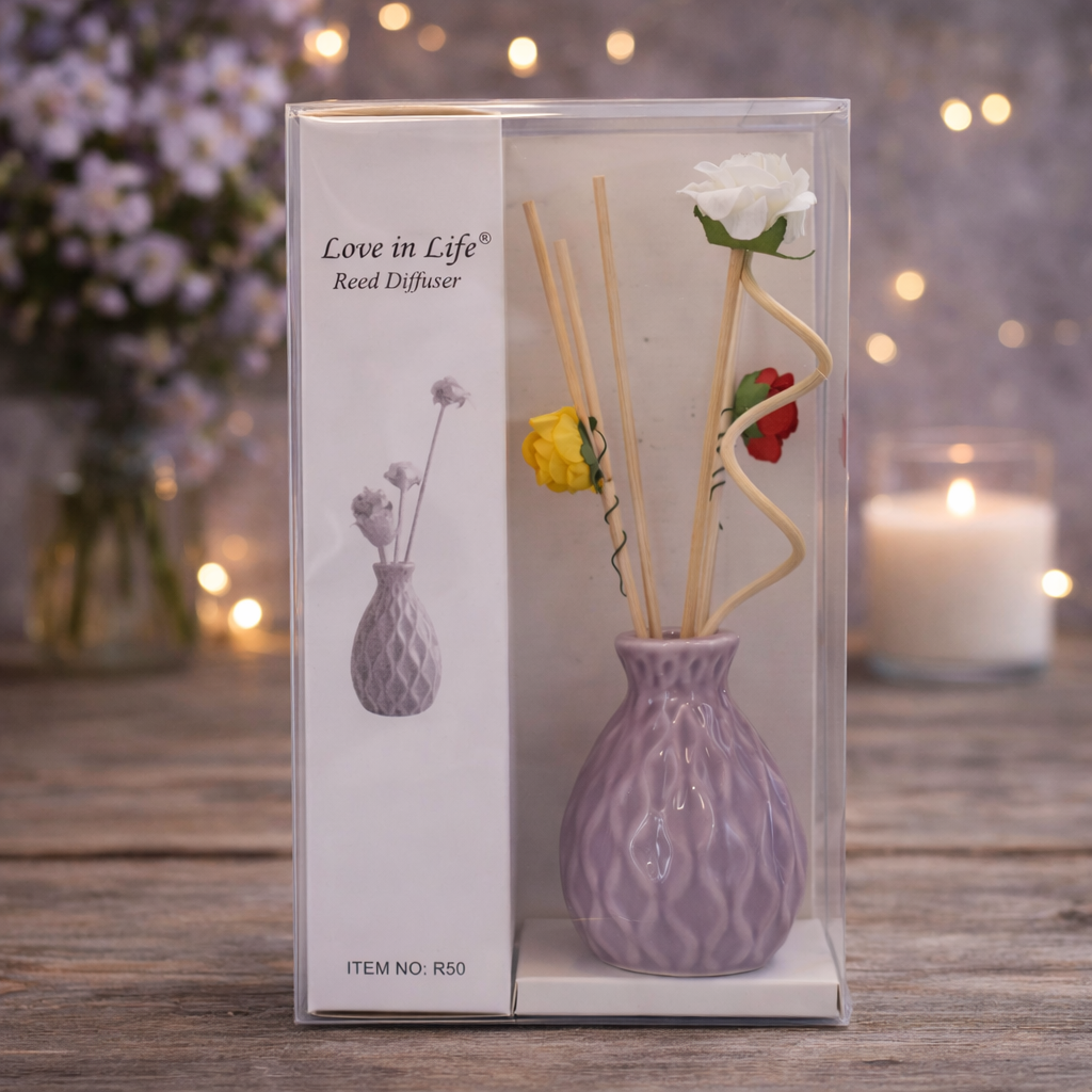 Vaso difusor de cerâmica com varetas decoradas