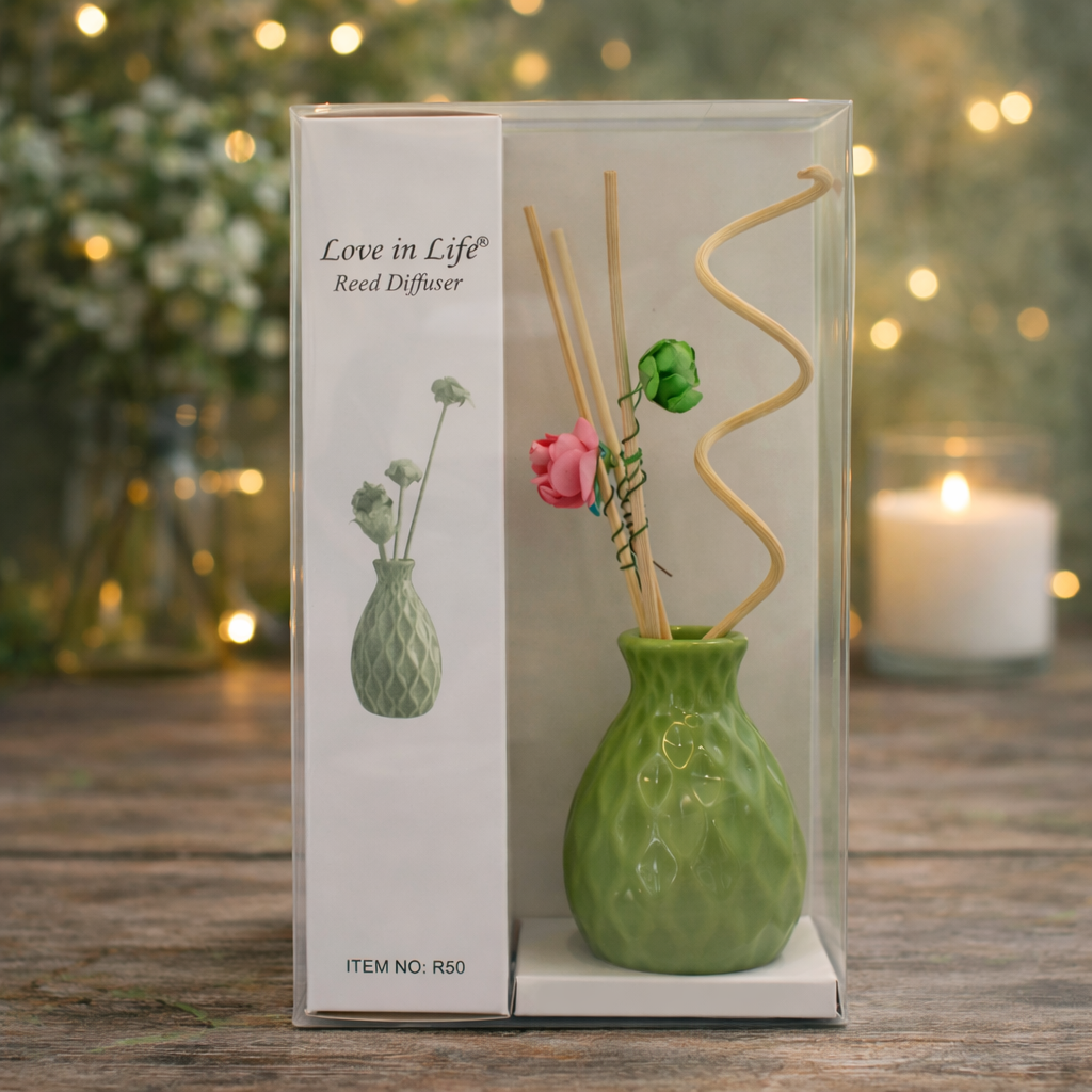 Vaso difusor de cerâmica com varetas decoradas