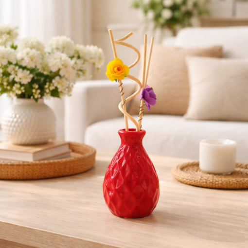 Vaso difusor de cerâmica com varetas decoradas