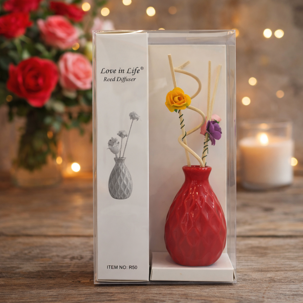 Vaso difusor de cerâmica com varetas decoradas