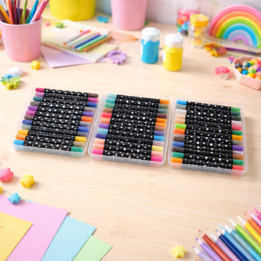 Estojo com 36 Canetinhas Ponta Dupla Glitter 72 Cores