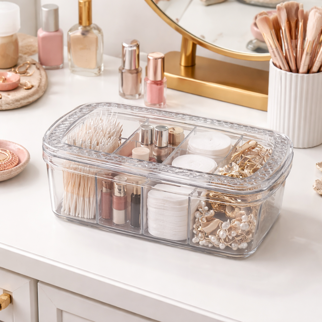 Organizador Retangular Diamante com Divisória Transparente