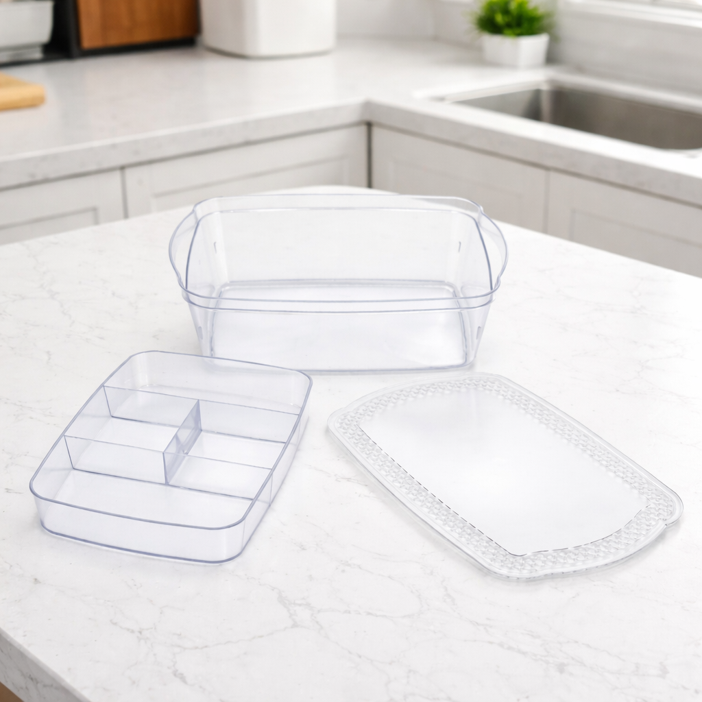 Organizador Retangular Diamante com Divisória Transparente