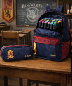 Kit Mochila e Estojo Harry Potter Escolar com 24 Canetinhas