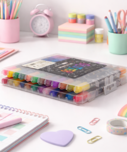 Estojo com Canetinhas Ponta Dupla Glitter 48 Cores Kit 24PCS