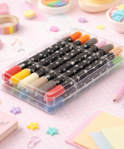 Estojo com 12 Canetinhas Ponta Dupla Glitter 24 Cores