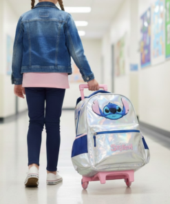 Mochila Stitch Prata com Rodinhas Escolar Infantil