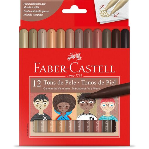 Canetinha Vai e Vem Tons de Pele Faber Castell Lavável Ideal Para Escola e Artes