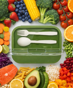 Kit 4 Potes de Marmita Divisória com Talheres para Alimentos